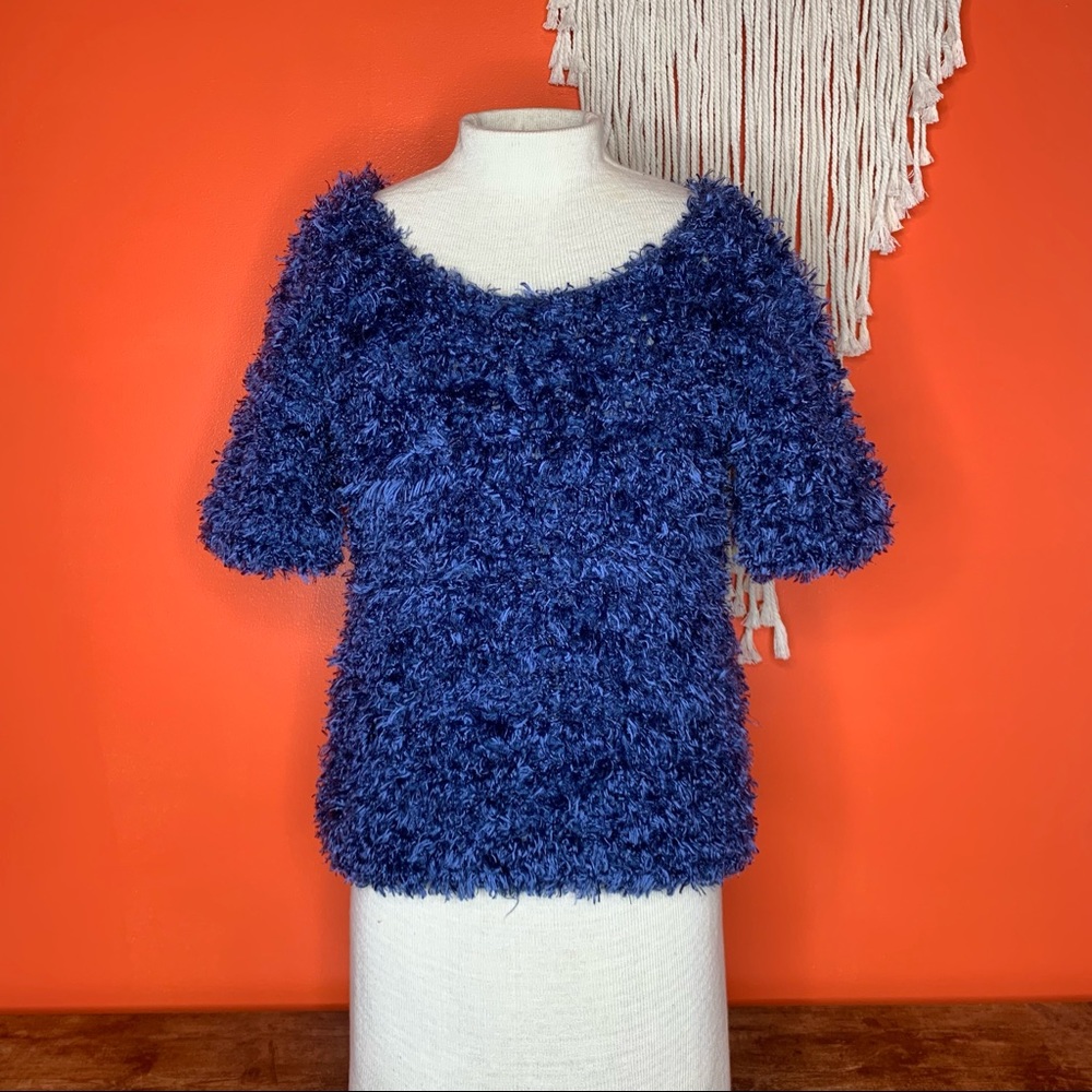 Side Effects 90s Vintage Fluffy Fuzzy Crochet Yarn Stretch Sweater Shirt